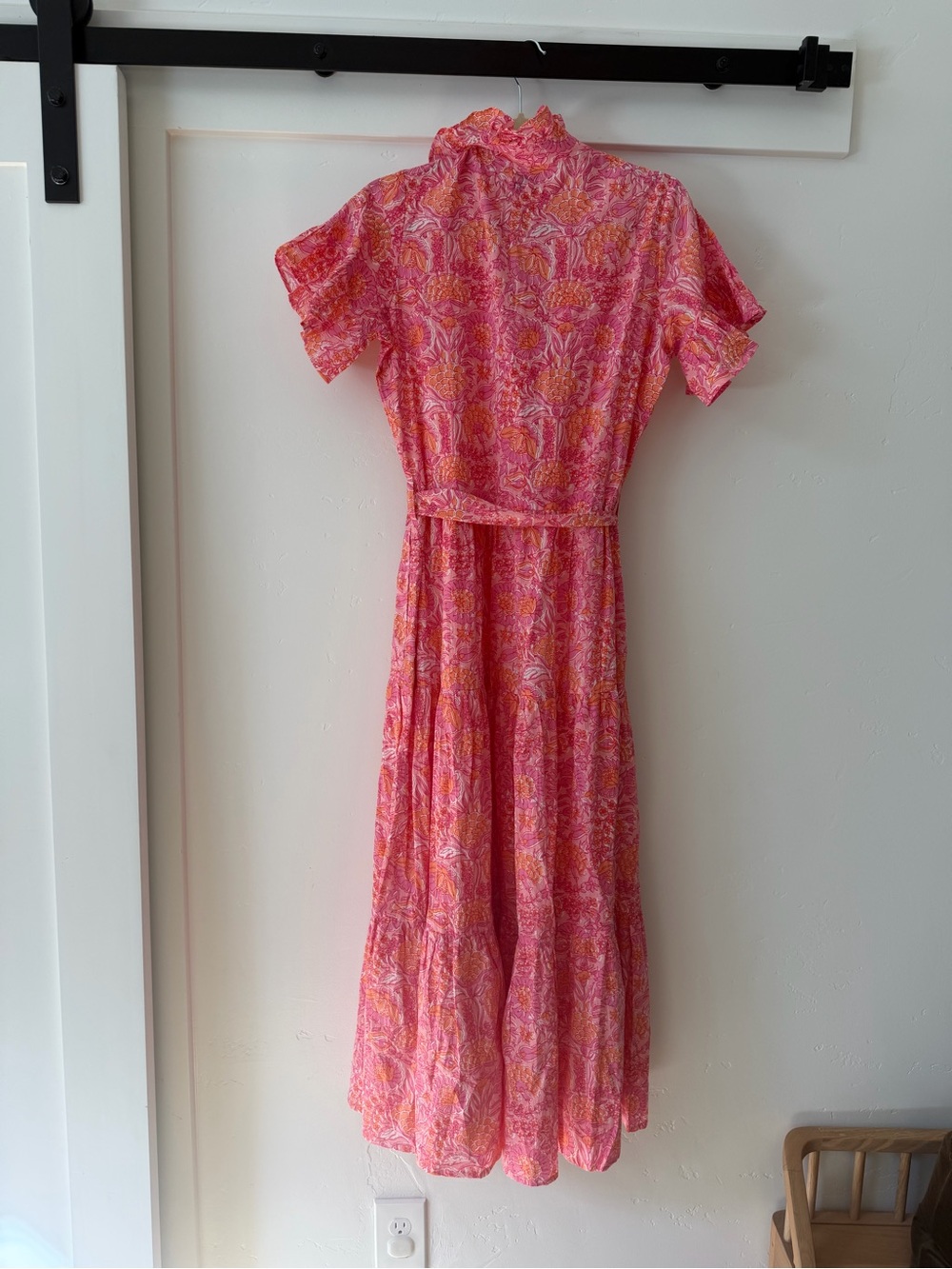 Pink Floral Ruffle Maxi Dress with Tie Waist - Picture 2 of 4